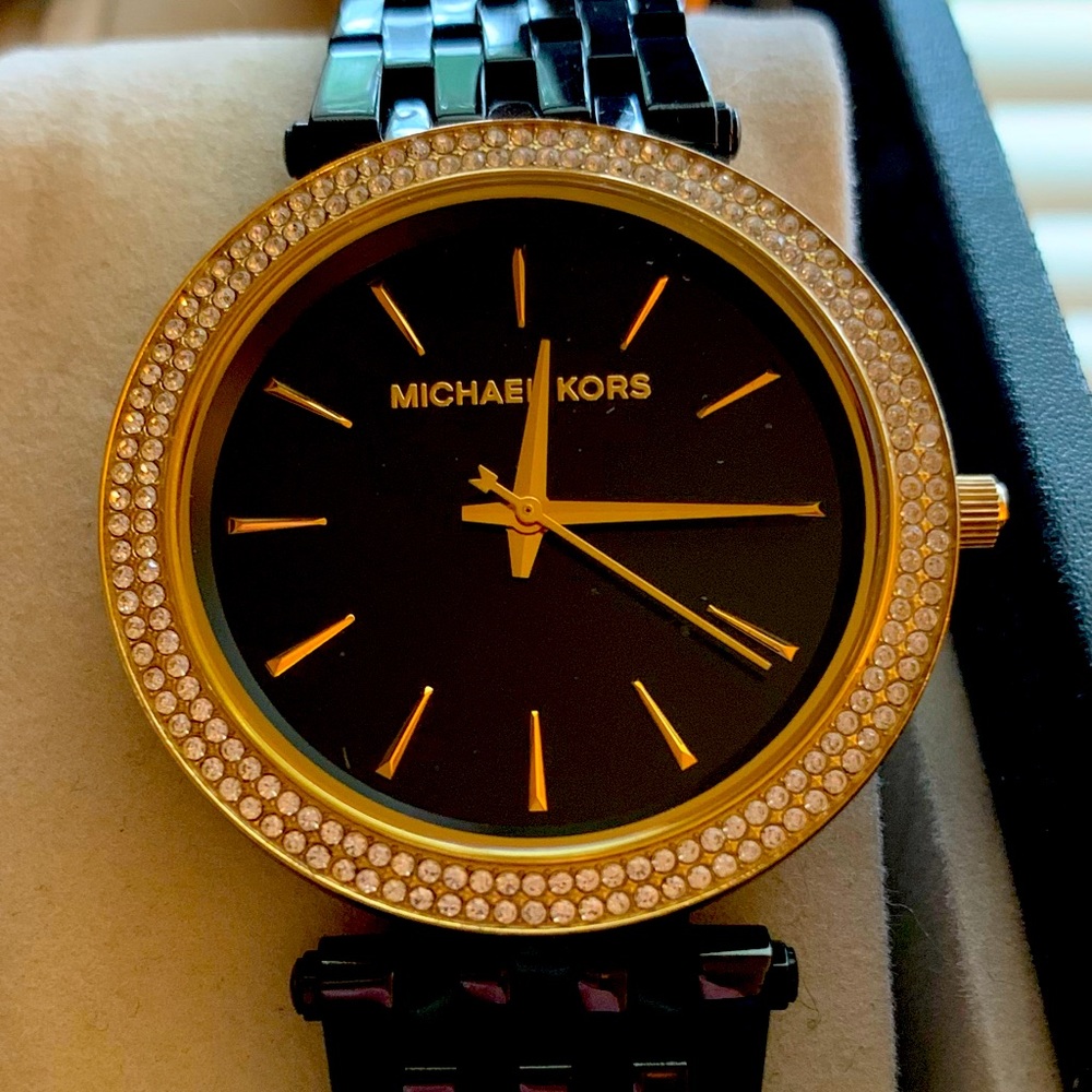 Michael Kors Darci Black Dial Black Ion-plated Ladies Watch MK3322